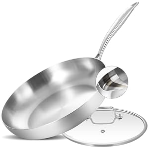 LOLYKITCH 30 CM Tri-ply Stainless Steel Frying Pan with Lid,Induction Cooking Pan,Oven Safe and Ergonomic Detachable Handle