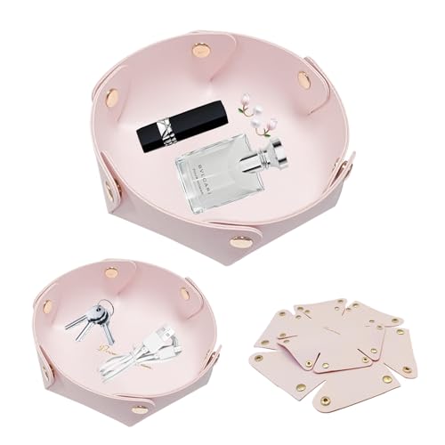 KASESSS 2 Piezas Cueros Bandejas Decorativas, Vaciabolsillos, Vaciabolsillos Recibidor, Orbicular Bandeja Llaves, Bandeja Llaves Recibidor, Desmontable Platos Decorativos para Dormitorio, Cocina, Baño