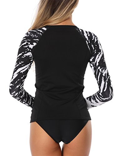 Axesea Women Long Sleeve Swimsuits Printed Zip Front Rash Guard Uv Sun Protective Surfing Shirts, Black2, Us 6 #TOP2