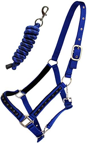 PRORIDER Nylon Horse Halter Hardware Padded Lead Rope Tack Blue Rodeo Bling 606162RB