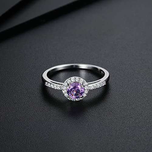 Jupiter Natural Amethyst Silver Ring - 925 Sterling Silver Round Genuine Gemstone Women Ring, 5Mm Round Natural Amethyst With Cut Surface, Natural Birthstone Round Cubic Zirconia Ring Jewelry Gifts For Valentine's Day, Mother's Day, Birthday Jewelry Gifts #TOP2
