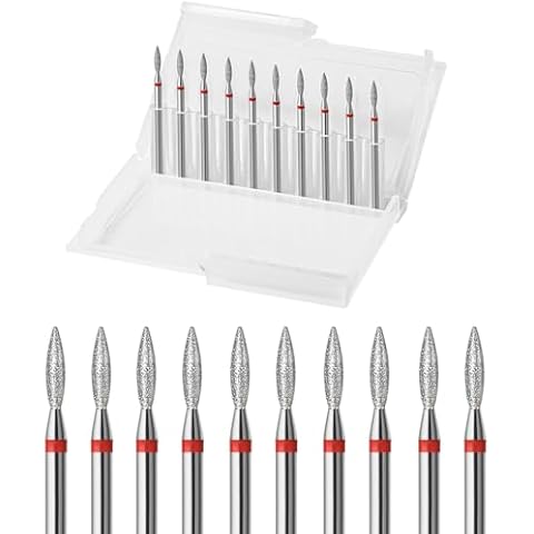 ERUIKA 10pcs Diamond Flame Cuticle Drill Bits Set, Professional Cuticle Nail Drill Bits for Dead Skin 3/32'' Nails Dry Manicure Pedicure Shape Remove Nail Salon Tools(Fine-F) Cover