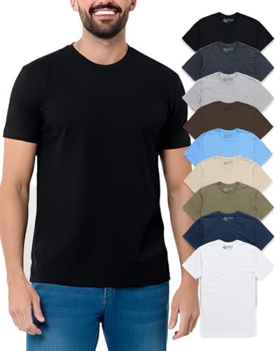 Men's Plain Tee 9-Pack Bulk Multipack - Fitted Soft Crew Neck Tees, Medium