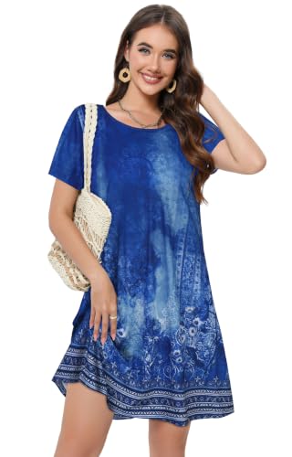 Image of Summer Dresses for Women Casual Tshirt Dress Beach Sundress with Pockets