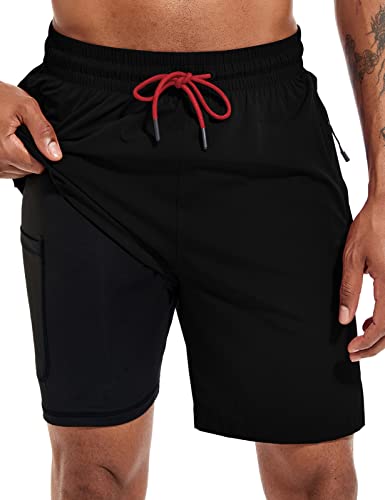 Atforna Mens Swim Trunks Summer Quick Dry Stretch Compression Liner Bathing Suits For Men Swim Swimwear Black #TOP3