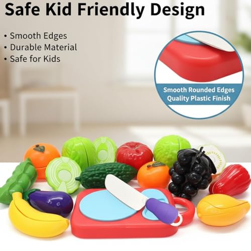 Image of FunBlast Fruits and Vegetables Play Set Toys - 11 Pcs Realistic Sliceable Cutting Fruits and Vegetable Pretend Play Kitchen Toys for Kids, Play Food Toys with Chopping Board & Knife (Multicolor)