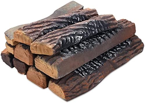 Coisien 10 PC Ceramic Fireplace Gas Log for Indoor Ventless/Vented, Gas Inserts, Propane, Gel, Ethanol, Electric or Outdoor Fireplaces and Fire Pits, Log Simulation Charcoal Clean Decoration(Large)
