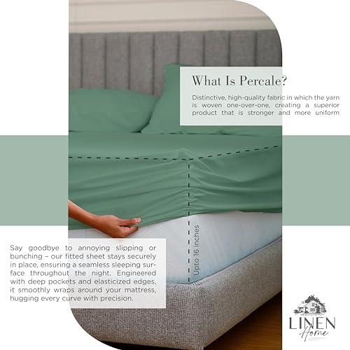 Image of Linen Home 2-Pack Queen Sheet Set, 100% Cotton Percale Bedding, 8-Piece Value Bundle, Deep Pocket Cooling Bed Sheets for Hot Sleepers, Breathable & Crisp Hotel Quality, Long-Staple Cotton Frosty Green