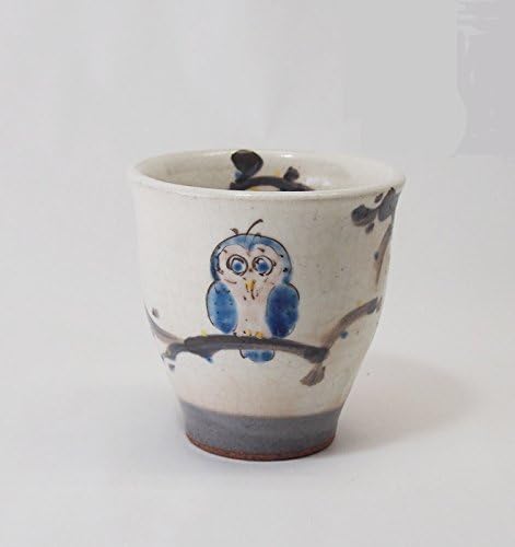 Saikai pottrey Hasami Pottery Japanese Teacup Yunomi Blue Owl 69194 From Japan
