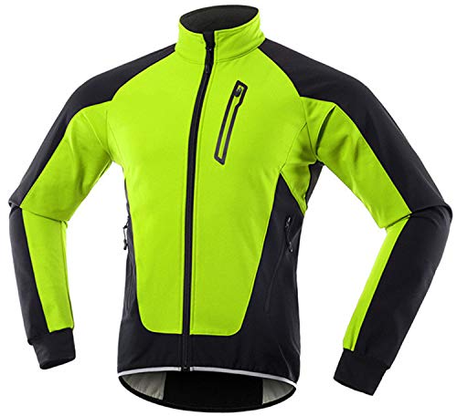Veste d'hiver De Vélo Coupe-Vent, Vestes d'hommes De Cyclisme pour Hommes VTT Veste De Vélo De Montagne Visible Réfléchissante Veste Chaude (Vert,XL) Cover