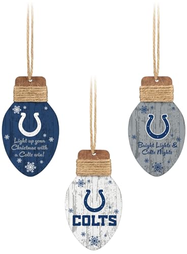 FOCO Indianapolis Colts NFL 3 Pack Wooden Holiday Lights Ornament Set