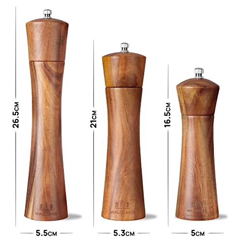 WALDLAND® Wooden Salt and Pepper Mill with Saucer Very Large (25,5 cm) Spice Mill with High Performance Ceramic Grinder Pepper and Salt Mill Set - immagine 3
