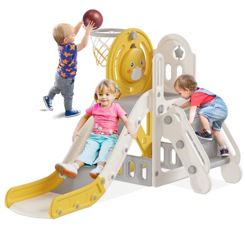 BIERUM 5-in-1 Toddler Slide with Basketball Hoop