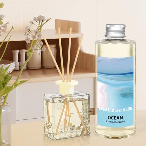 Image of STRN Ocean Reed Diffuser Refill 200ml Long-Lasting Aromatherapy, Natural Fragrance Liquid with Eco-Friendly Bottle for Home, Bedroom, Spa