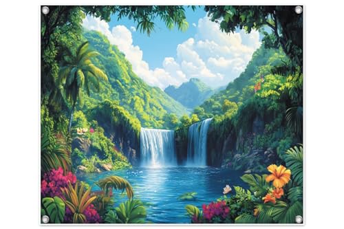 XMJJKUF Rainforest VBS 2026 Backdrop 10x8ft Fabric, Jungle Waterfall River Vacation Bible School Decorations Classroom Banner Photo Booth Props