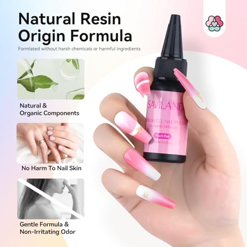 Image of SAVILAND Airbrush Gel Nail Polish Hema-Free: Dilution-free 30ML Airbrush Polish Set, Cool & Warm Colors Non-Acetone Airbrush Stencils for Nails Airbrush for French Nail Art Manicure DIY Salon & Party