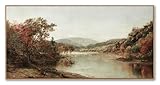 Framed Wall Art for Living Room, Large Vintage Landscape Painting, Autumn Fall Natural Lake Panoramic Scenery Pictures Wall Decor, Rustic Farmhouse Aesthetic Artwork Bedroom Over Bed