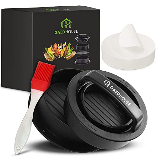 GaedHouse 3-in-1 Burger Press – Amazing Stuffed Burger Maker Set – Non-Stick – with 100 Pieces Waxed Burger Paper – Perfect Meat Patties and Sliders