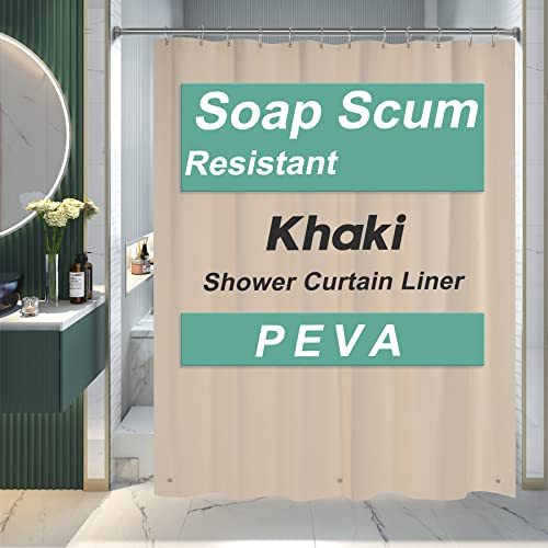 AmazerBath Shower Curtain Liner, 72x72 Tan Shower Curtain Liner, Cute Plastic Shower Curtain Liner, Lightweight Waterproof PEVA Khaki Shower Curtains for Bathroom with Magnets and 12 Grommet Holes - 9