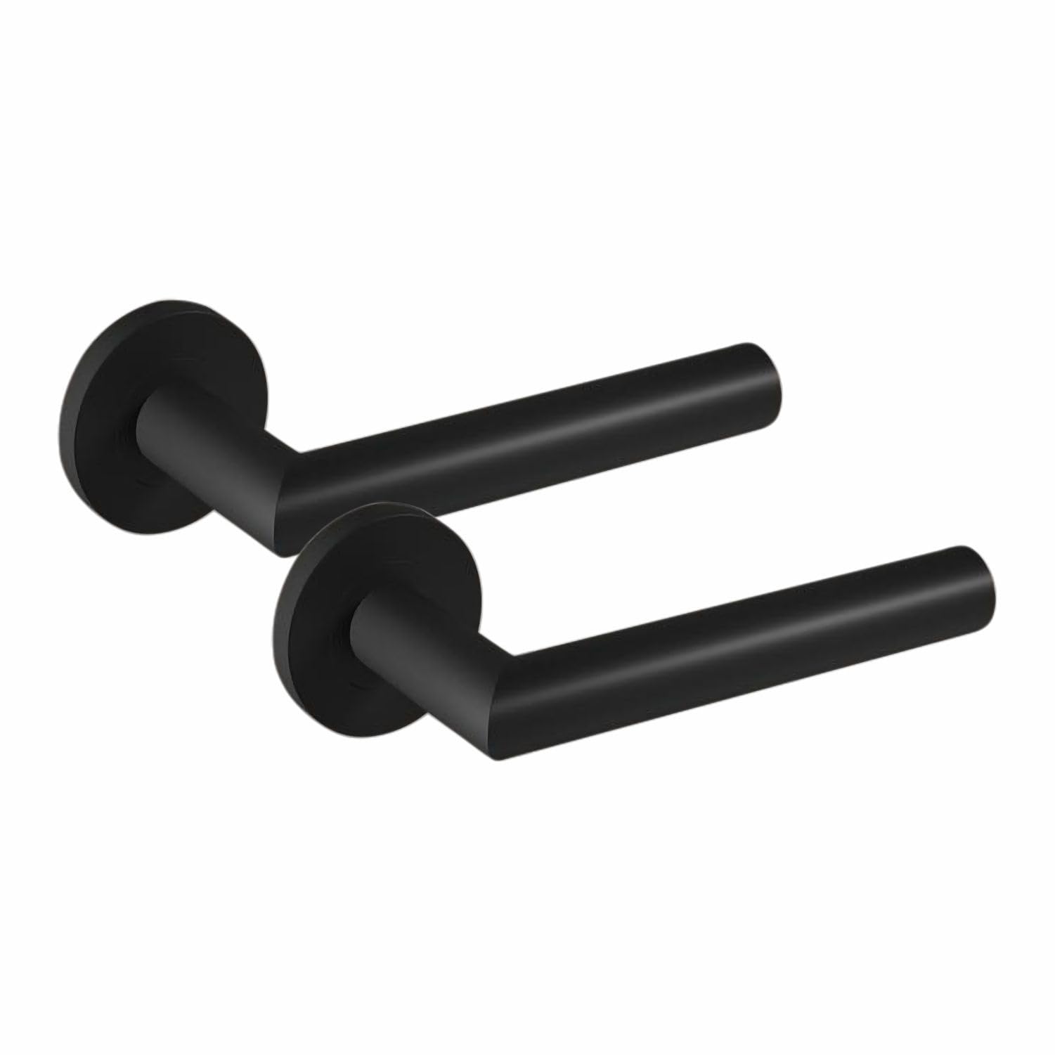 Golden Grace Mitred Matt Black Door Handle Pair - Round Rose Tubular Latch 52mm