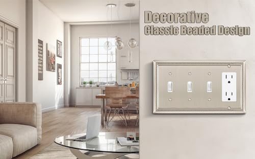 Image of Henne Bery Sunken Pearls Heavy Duty Decorative Wall Plate Switch Plate Outlet Cover (Triple Toggle /Single Decorator, Satin Nickel)