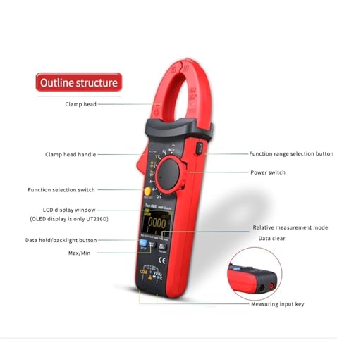 1pcs UT216C 600A Pinza Amperimétrica Digital 600A Medidor AC DC Auto Rango Multímetro Tester de Temperatura miniatura 2