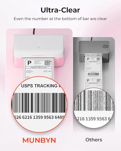 Image of MUNBYN Bluetooth Thermal Label Printer RW403B, Wireless 4x6 Shipping Label Printer for Small Business, Compatible with Android, iPhone, Windows, Mac, Chromebook, Print Width 1.57 inch-4.25 inch (Pink)