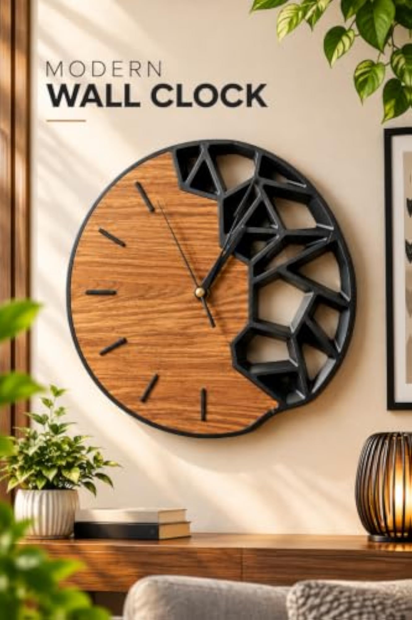 Modern Wall Clock, 3D Printed Geometric Decor for Living Room