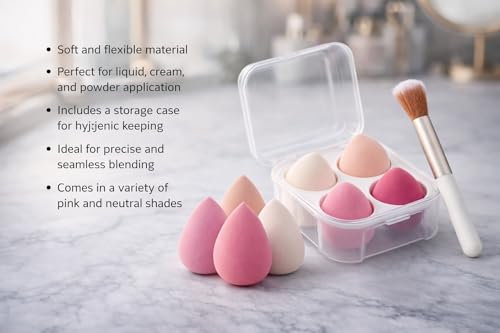 Image of Makeup Beauty Blender Sponge Set with Storage Box & Bonus Brush - 4PCS Soft Makeup Sponge for Foundation, Concealer & Powder - Cosmetic Blender for Wet & Dry Use - Professional Makeup Applicator (4 Sponge + Makeup Brush)