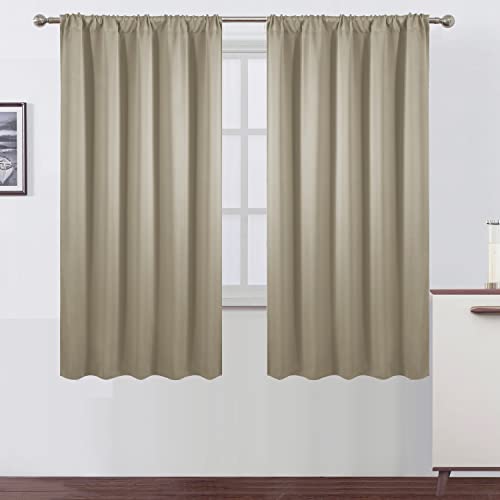 LEMOMO Blackout Curtains 52 x 63 inch/Beige Curtains Set of 2 Panels/Thermal Insulated Room Darkening Bedroom Curtains