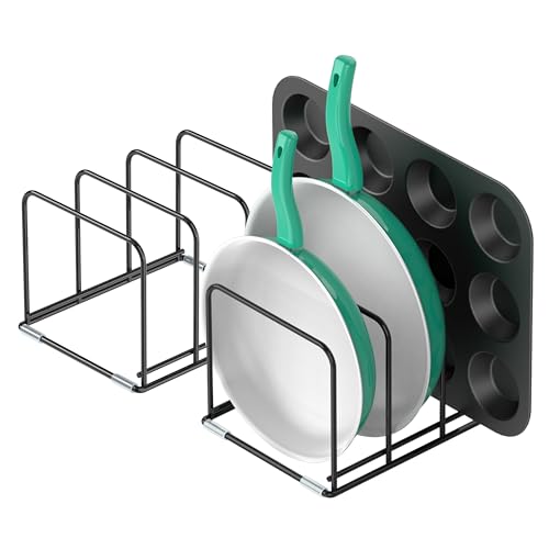 KORRTFID Kitchen Cabinet Organizer, 2PCS Steel Cookware Holder, Divided Holder with 3 Slots for Skillets Baking Tray and Chopping Board Rack - Pan Holder Storage (2.2 Inch Width Slots)