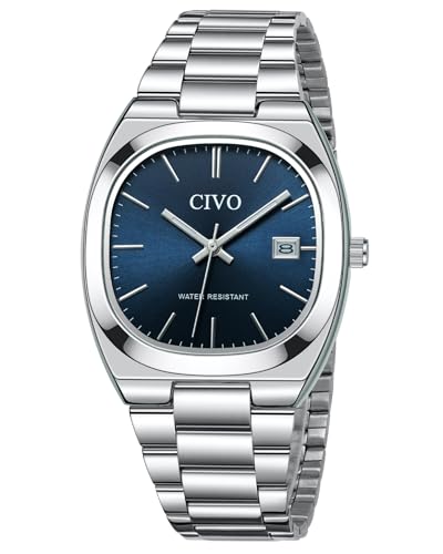 CIVO Uhren Herren Edelstahl Armbanduhr: Casual Analog Quarz Herren Uhr mit Leuchtend Datum - Business Wasserdicht Silber Blau Uhren für Männer