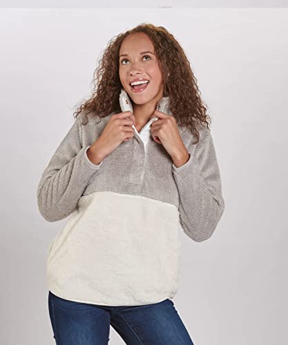boxercraft Remy Fuzzy Fleece Quarter Zip, Super Soft with Side Seam Pockets, Grey XS - Thumbnail 2