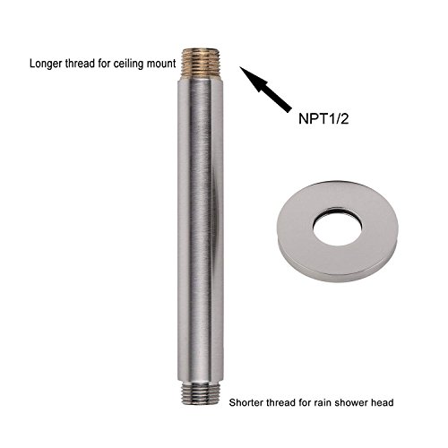 Weirun Bathroom 1/2 NPT All Brass 4-Inch Round Straight Shower Arm for Fixed Shower Head with Flange Ceiling Mount,PVD Brushed Nickel