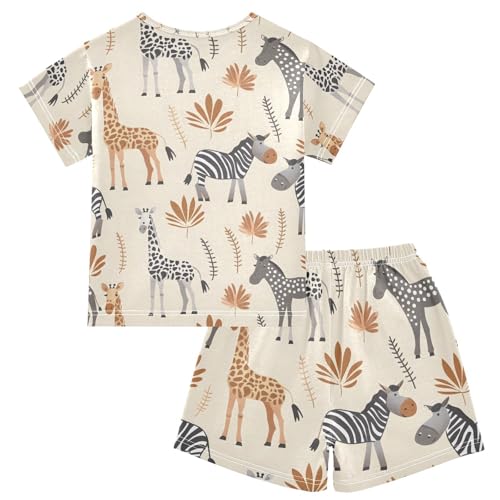 ALAZA African Animal Zebra Giraffe Pajamas Short Sleeve 2 Piece Sleepwear Top and Bottom Pajama Set Unisex2