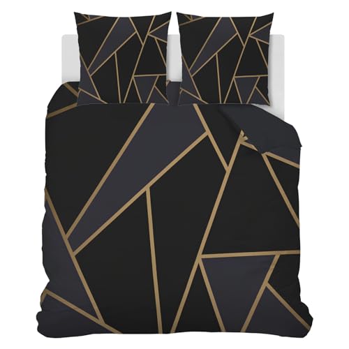 Housse de couette 220x240 géométrique noire parure de lit microfibre - 2