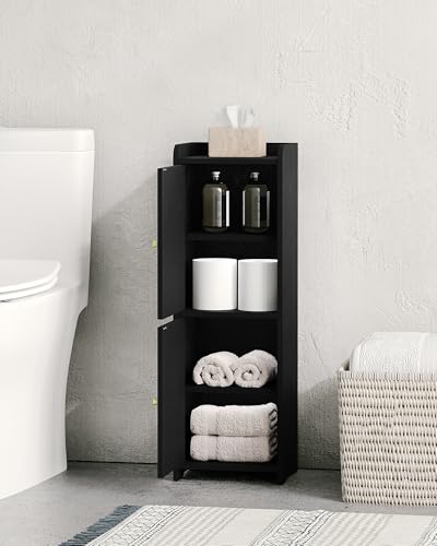Hzuaneri Bathroom Storage Cabinet, Small Corner Floor Cabinet with 2 Doors and Adjustable Shelf, Narrow Toilet Paper Cabinets, Bathroom Organizer for Small Spaces, 7.9" D x 9.8" W x 29.5" H Black