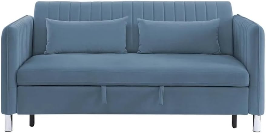 Convertible Sofa Bed with Pillows Velvet Upholstered Metal Feet Versatile Living Room Furniture