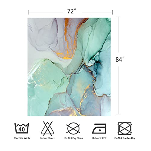 Gibelle Extra Long 72 x 84, Abstract Marble, Blue Green Purple Jade Texture Gold Stripes Ombre Watercolor Ink Art Fabric Curtains for Modern Bathroom Décor by Gibelle - Image 7