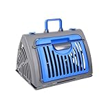 Foldable Travel Cat Carrier, Small Cat Carrier Hard Up to 25lbs, 18" Lx14.5 Wx14 H Front Open Type Plastic Cat Carriers, Blue