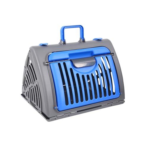 Foldable Travel Cat Carrier, Small Cat Carrier Hard Up to 25lbs, 18" Lx14.5 Wx14 H Front Open Type Plastic Cat Carriers, Blue