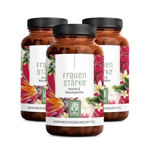 NATURTREU® Frauenstärke Myo Inositol & Mönchspfeffer hochdosiert - Vorteilsbundle 3er Paket - 90 Frauen Vitamine Kapseln mit L-Carnitin, Folsäure, B12 & Eisen - Vitex Agnus Castus, 90 Kapseln