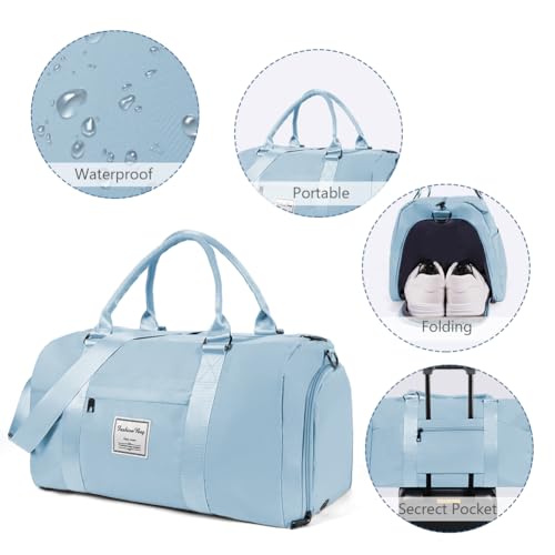Flintronic Sporttasche Reisetasche, Reise Duffel Bag, Sport Duffel mit Schuhfach & Nassfach, wasserdichte Übernachtungstasche, Reisetasche Gepäcktasche für Sport & Reisen für Herren Damen, Blau