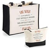 Un combo pratique et élégant : un cabas grand format en jute et une trousse beige et noire assortie, idéals pour le quotidien, le travail, les courses ou les escapades du week-end.