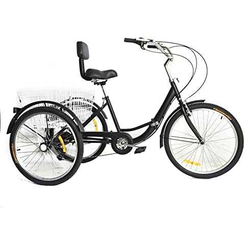 24" 7 Speed 3 Wheel Adult bicycle Folding trike adjustable tricycle Pedal Bike cycling bike Cruiser bike with Basket Cover