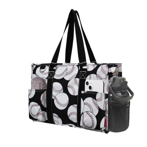 NGIL Utility Water Resistant Tote Bag Top Zipper Closure Perfect Gifts for Working Women Nurses Gym bag (Baseball- Black)