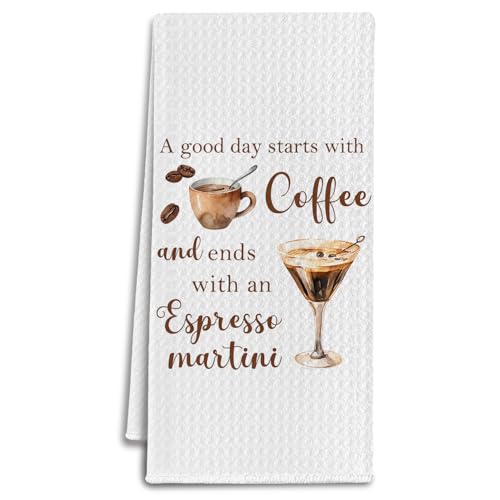 IRTAGANNY Coffee Espresso Martini Kitchen Towels, Espresso Martini Gifts Dish Tea Towels for Kitchen, Gifts for Coffee Lovers Drinkers Decorative Hand Towel, 16x24 Inch