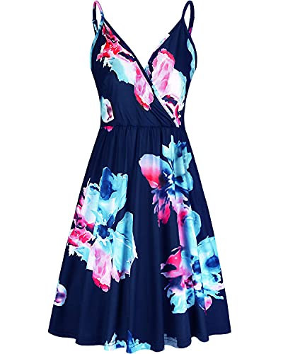 Image of STYLEWORD Womens Sundress Summer Floral Wrap V Neck Backless A-Line Casual Beach Midi Dress