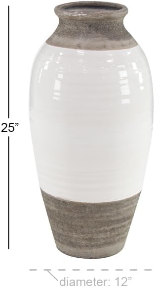 Miniatura 6 de Deco 79 Jarrón de cerámica con cuerpo blanco, 12 x 12 x 25 pulgadas, gris, tamaño grande