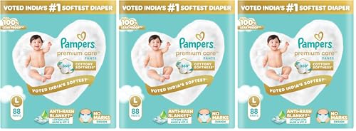 Image of Pampers Premium Care Pant Style Baby Diapers | Large (L size) | 88 Count | Voted India's Softest | All-in-1 with 360 Cottony Softness Diapers| 9-14kg (Pack of 3)